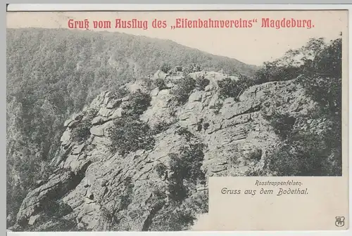 (64892) AK Gruß aus dem Bodetal, Harz, Roßtrappe 1906