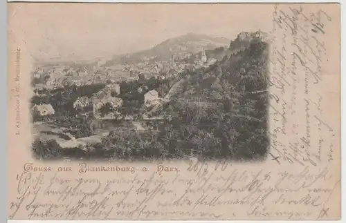 (64790) AK Gruß aus Blankenburg, Harz, Panorama, Bahnpost 1906