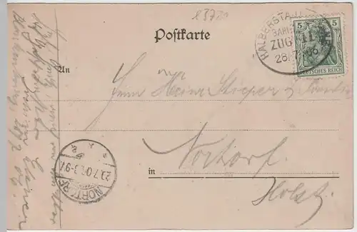 (64790) AK Gruß aus Blankenburg, Harz, Panorama, Bahnpost 1906