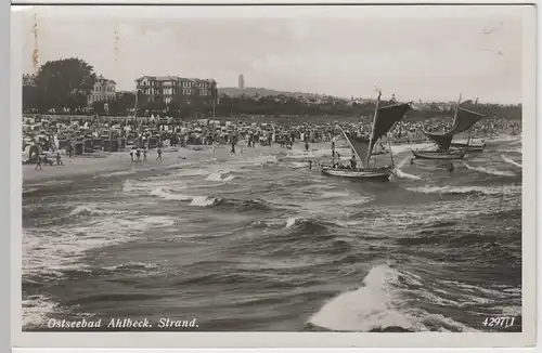 (64766) Foto AK Ostseebad Ahlbeck, Strand, Segelboote 1939