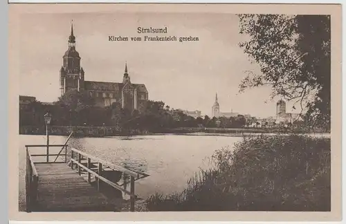 (64759) AK Stralsund, Marienkirche, Blick vom Frankenteich, vor 1945