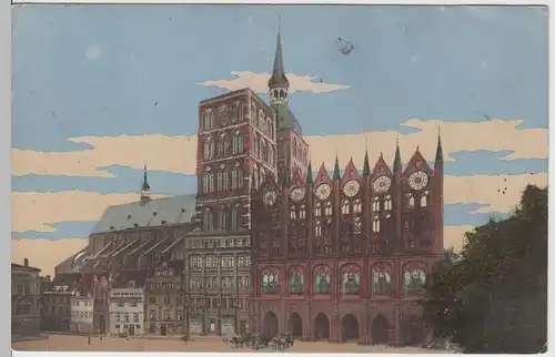 (64757) AK Stralsund, Rathaus, Nikolaikirche 1910