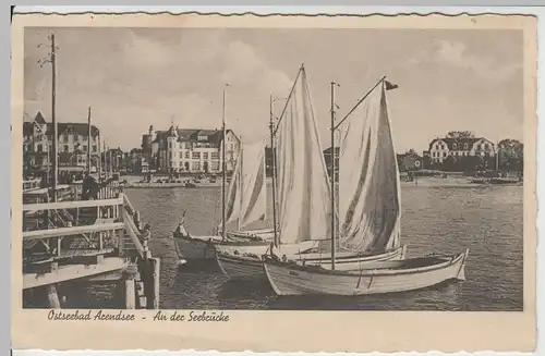 (64725) AK Ostseebad Arendsee, Seebrücke, Kurhaus, Segelboote 1936