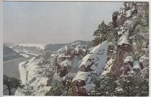 (64666) AK Sächs. Schweiz, Basteifelsen im Winter 1910er