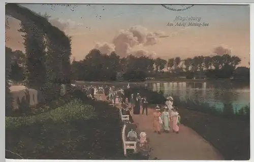 (64582) AK Magdeburg, Adolf-Mittag-See, Uferpromenade 1913