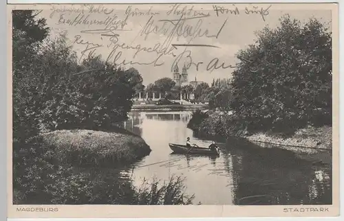 (64573) AK Magdeburg, Stadtpark, Adolf-Mittag-See, Dom 1932