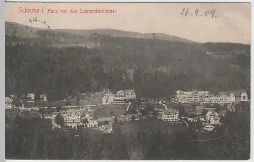 (64571) AK Schierke, Harz, Panorama von den Schnarcherklippen 1909