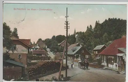 (64567) AK Schierke, Harz, Ortsansicht mit Pferdegespann 1908