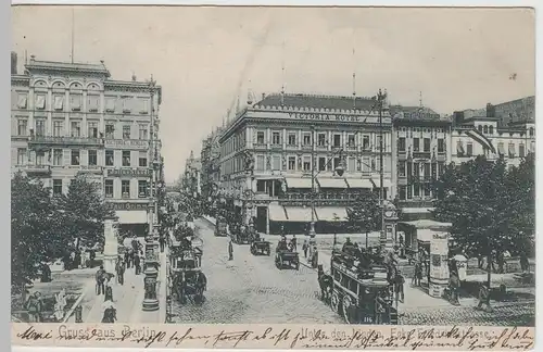 (64395) AK Gruss aus Berlin, Unter den Linden Ecke Friedrichsstraße 1906