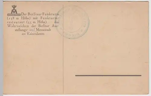 (64388) AK Berlin, Funkturm 1910/20er