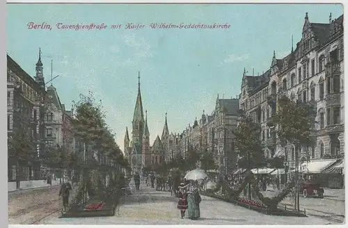 (64371) AK Berlin, Tauentzienstraße m. Kaiser Wilhelm-Gedächtniskirche 1915