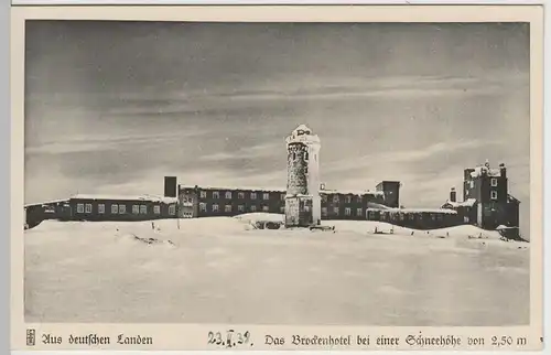 (64491) AK Brocken, Harz, Brockenhotel, Aussichtsturm 1938