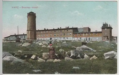 (64485) AK Brocken, Harz, Brockenhotel, Aussichtsturm, um 1908