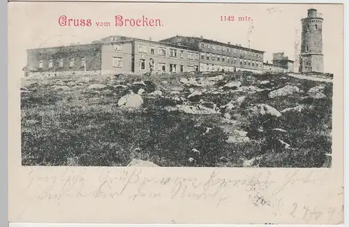 (64484) AK Gruß vom Brocken, Harz, Brockenhotel, Aussichtsturm 1899