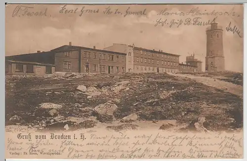 (64483) AK Gruß vom Brocken, Harz, Brockenhotel, Aussichtsturm 1904