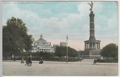 (64341) AK Berlin, Reichstagsgebäude u. Siegessäule 1910er