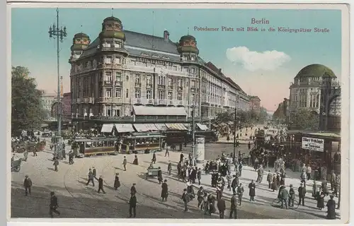 (64316) AK Berlin, Potsdamer Platz m. Blick i. Königsgräzer Straße 1910/20er