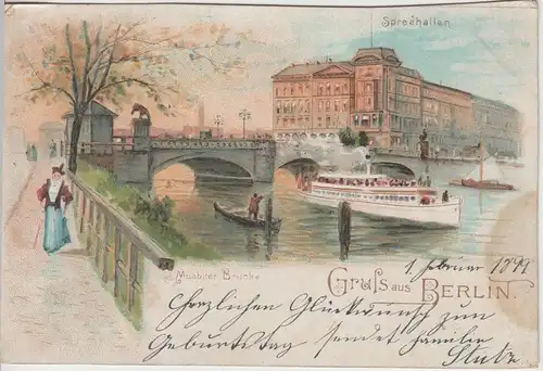 (64282) AK Gruß aus Berlin, Moabiter Brücke, Litho 1899