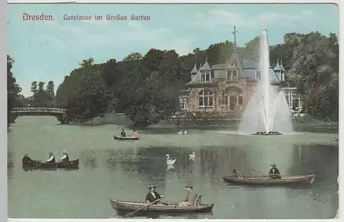 (64256) AK Dresden, Großer Garten, Carolasee, Carolaschlösschen 1911