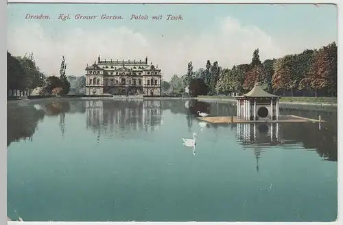 (64255) AK Dresden, Palais im Großen Garten, Teich 1911