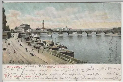 (64248) AK Dresden, Blick auf die Augustusbrücke 1905