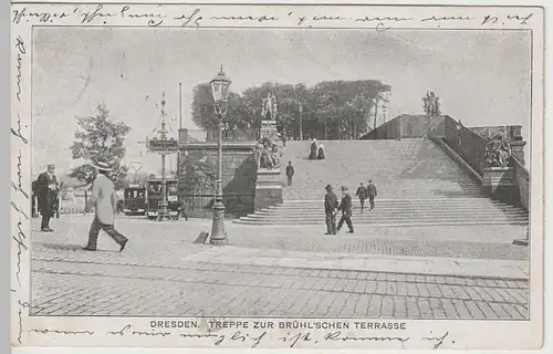 (64226) AK Dresden, Brühlsche Terrasse, Freitreppe, aus Kartenheft 1906