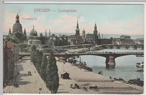 (64221) AK Dresden, Carolabrücke, Frauenkirche, Kunstakademie, vor 1945