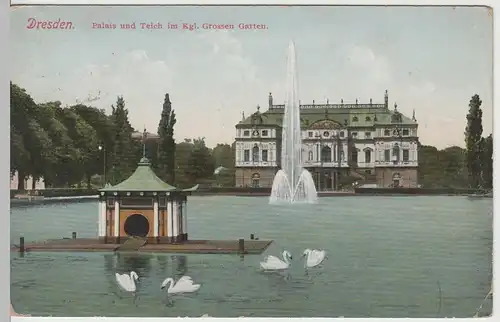 (64196) AK Dresden, Palais im Großen Garten, Teich, Feldpost 1915