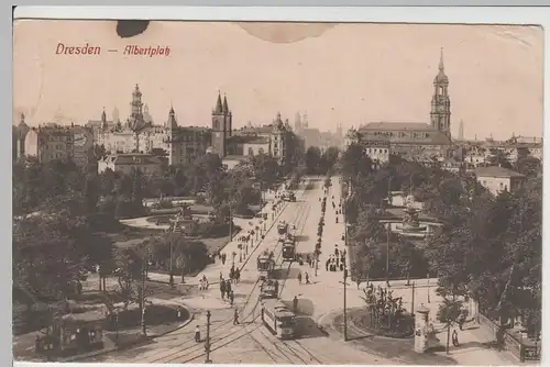 (64195) AK Dresden, Albertplatz, Straßenbahn 1916