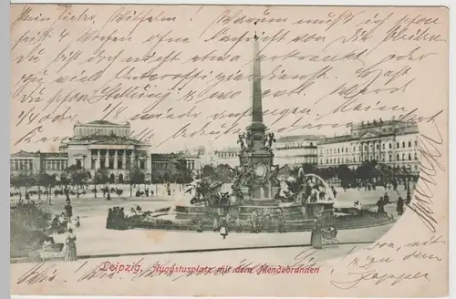 (64145) AK Leipzig, Augustusplatz, Mendebrunnen, Neues Theater 1901