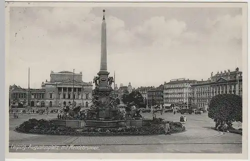 (64104) AK Leipzig, Augustusplatz, Mendebrunnen, Neues Theater 1936