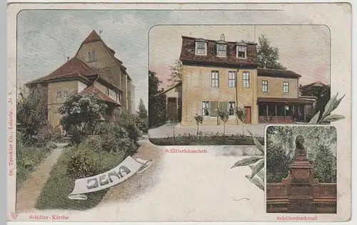 (64056) AK Jena, Schillerkirche, Schillerhäuschen, Schillerdenkmal 1908