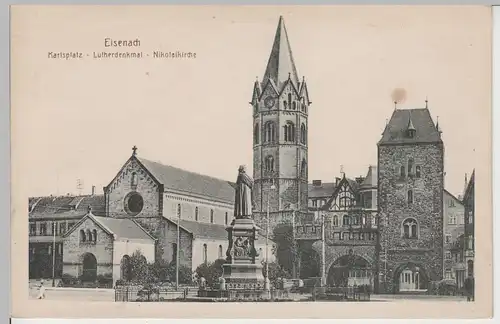 (64023) AK Eisenach, Karlsplatz, Lutherdenkmal, Nikolaikirche, vor 1945