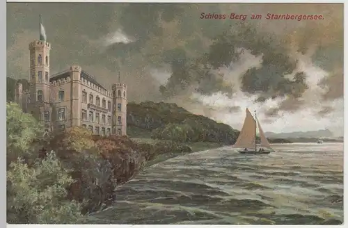 (63346) AK Schloss Berg am Starnberger See, Segelboot, vor 1945