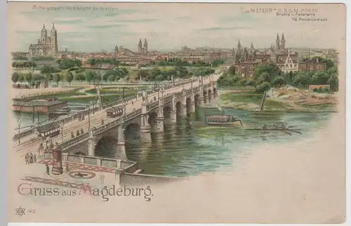 (63084) AK Gruss aus Magdeburg, Brücke, Halt gegen das Licht Karte um 1900