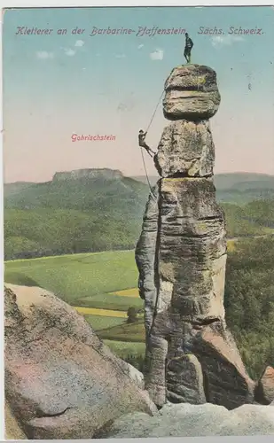 (62999) AK Sächsische Schweiz, Barbarine Pfaffenstein, Kletterer 1926