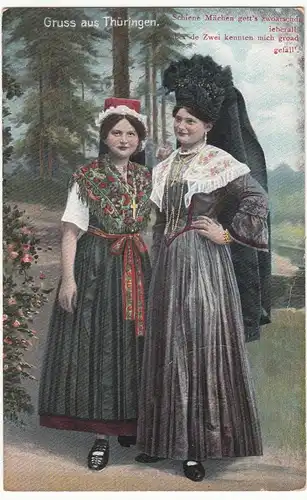 (62900) AK Thüringer Trachten, "Schiene Mächen gett's zwoarschdn ieberall"