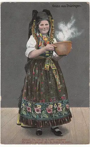 (62899) AK Thüringer Trachten, "Karline, Du hest ju 'n Leffel vergassen" v.1945