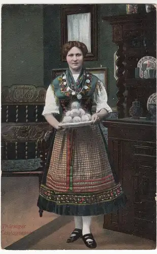 (62898) AK Thüringer Trachten, Festtagsessen, Mädel m. Thür. Klöße, vor 1945