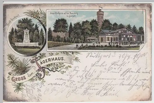 (62767) AK Gruss vom Jägerhaus, Hasenberg, Hauff-Denkmal Litho 1900