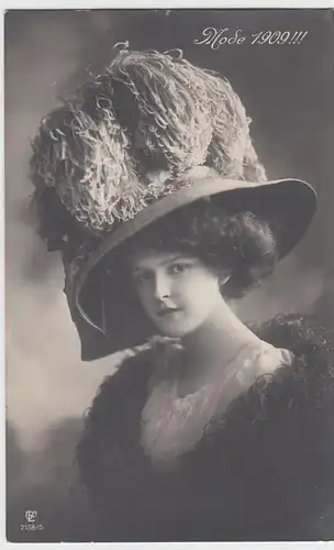 (62656) Foto AK Porträt junge Dame mit großem Hut, Mode 1909!