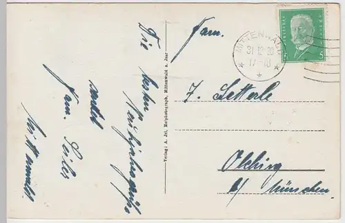 (62323) AK Mittenwald, Obermarkt mit Hotel Post, 1930