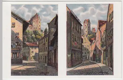 (62147) Künstler AK V. Marschall: Füssen am Lech, Straßenbilder 1920