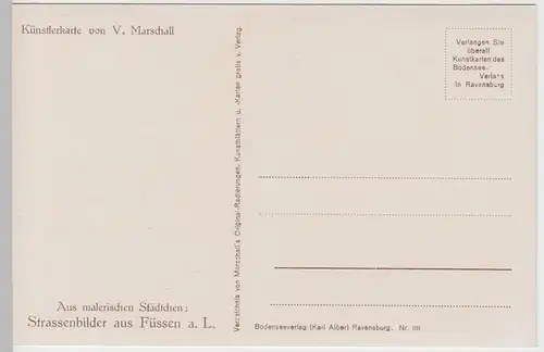 (62144) Künstler AK V. Marschall: Füssen am Lech, Straßenbilder 1920