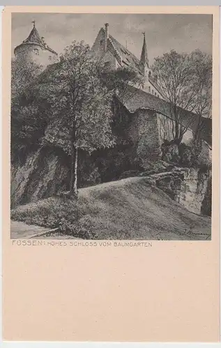 (62139) Künstler AK Füssen am Lech, Hohes Schloss vom Baumgarten um 1910