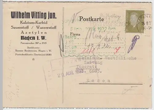 (62005) Postkarte DR, Firma Wilhelm Vitting jun. Hagen, 1932