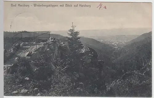 (61976) AK Bad Harzburg, Winterbergsklippen mit Blick auf Harzburg, 1915