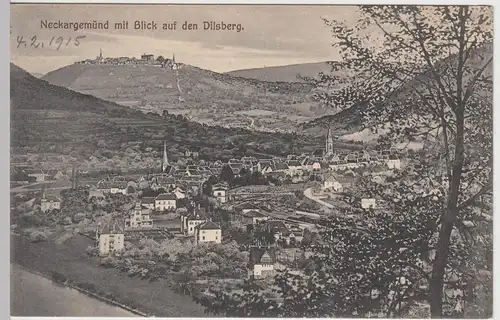 (61848) AK Neckargemünd, Gesamtansicht mit Blick auf den Dilsberg 1915