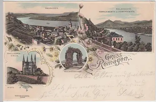 (61600) AK Gruß aus Remagen, Apollinariskirche, Rolandsbogen 1898