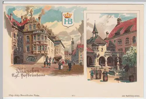 (61599) AK München, Hofbräuhaus, Litho., bis um 1905